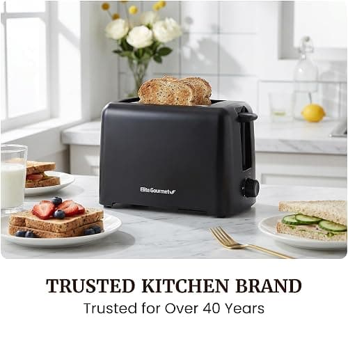 Elite Gourmet 2-Slice Cool Touch Toaster – 6 Browning Levels, Extra Wide 1.25” Slots for Bagels & Thick Bread, Cancel Function, Compact, ETL Certified, Black thumbnail 2