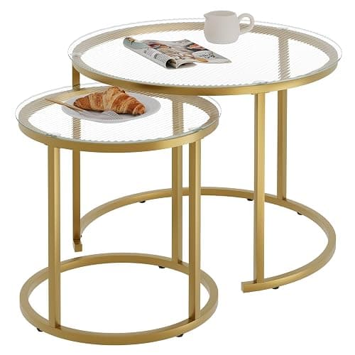 aboxoo Nesting Coffee Table Set of 2, Small Round Glass Nesting Tables for Living Room Bedroom, Accent Tea Table with Gold Metal Frame Modern Industrial Simple thumbnail 9
