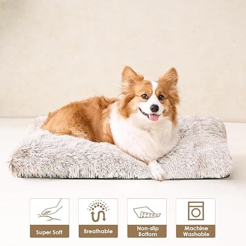 EHEYCIGA Fluffy Dog Crate Bed for Large Dogs, Plush Faux Fur Crate Pad, Calming Anti Anxiety Large Dog Bed, Washable Soft Warm Mat with Non-Slip Bottom, Brown thumbnail 4