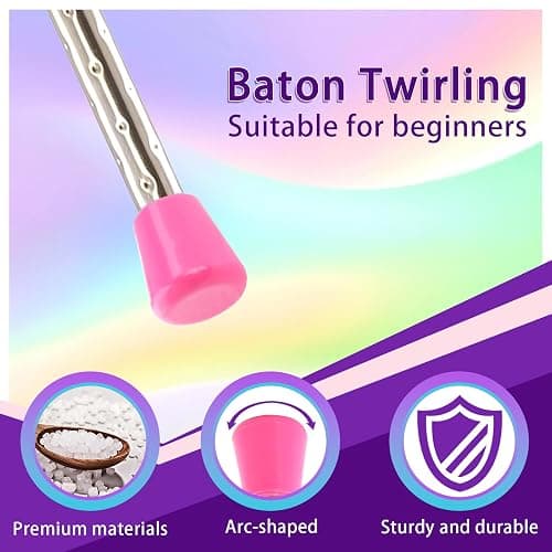 Quynhni Dance Baton,Batons for Twirling 21 .6 inches Stainless Steel Material with 2 Gymnastics Wand and 3 Rainbow Hair Bands Suitable for Beginners Aged 3-8 Silver and Pink thumbnail 3