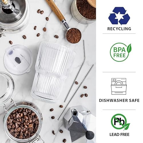 HIGIINC Iced Coffee Cups With Lids and Straws 2 Pcs, 16 OZ Unbreakable Cup Drinking Set,Clear Plastic Cups Reusable Iced Coffee Tumbler with Lid and Straw, To Go Coffee Cups Dishwasher Safe thumbnail 4