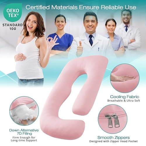 Sasttie Pregnancy Pillows for Sleeping, U Shaped Cooling Full Body Pillow with Removable Cover, Pregnant Women Must Haves, Maternity Essential, Light Pink thumbnail 3