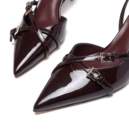 Riekhany Heeled Slingback Kitten Heels for Women Closed Pointed Toe Pumps with Buckles thumbnail 4