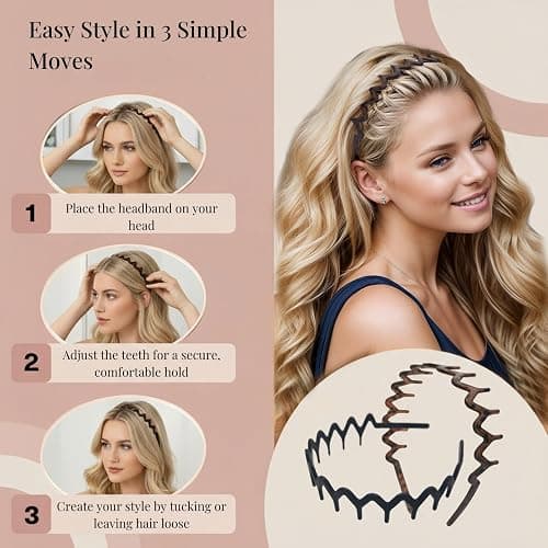 Dresyu Zig Zag Headbands for Women Men, Non-slip Plastic Wavy Headband with Teeth Comb Hairbands Classic 90s Hair Accessories 2pcs thumbnail 4