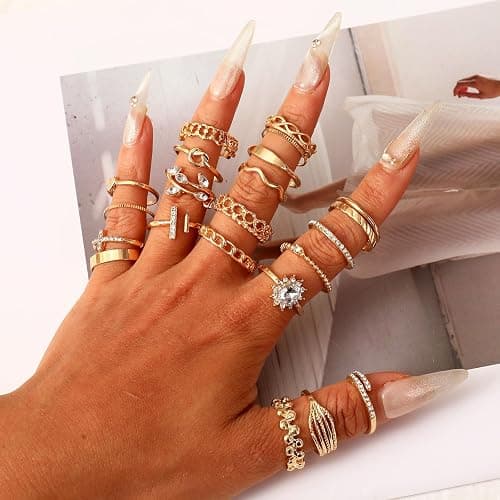 CHICUTIE Gold Knuckle Rings Set For Women Stackable Joint Finger Midi Rings Dainty Cubic Crystal Zirconia Simple Hollow Twist Cute Rings Pack Jewelry Gift thumbnail 3