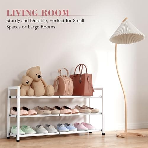 Bumusty 3-Tier Expandable Shoe Rack for Closet, 18“-33” Adjustable Shoe Rack for Small Space, Small Shoe Organizer for Front Door, Sturdy Metal, White thumbnail 6