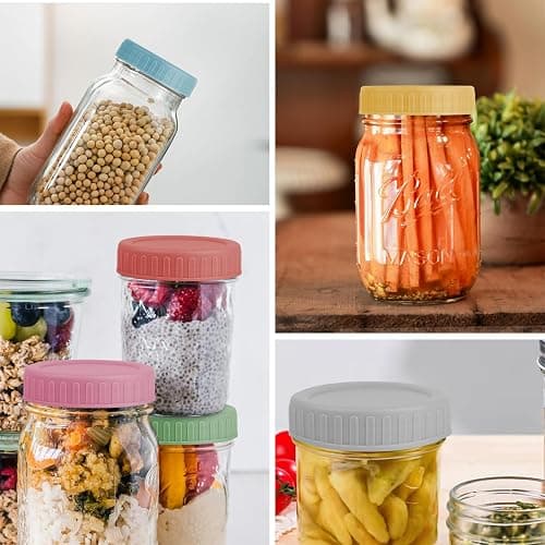 Vaincre 8PCS Mason Jar Lids - Colored Plastic Mason Lids Regular Mouth, Leak Proof Canning Covers with Silicone Rings for Ball, Kerr and More, Reusable Can Tops Caps Covers for Jars thumbnail 8