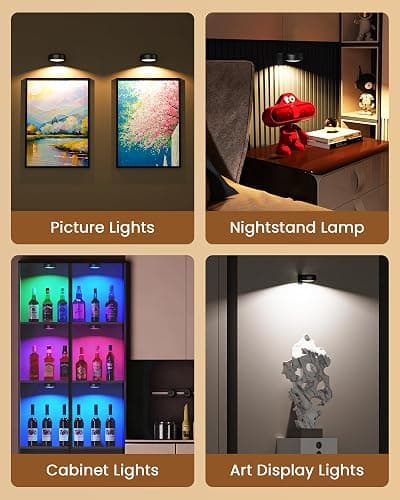 Picture Lights for Wall,2000mAh Rechargeable Magnetic LED Puck Lights with Remote,3 Color Temps and 12 RGB,Dimming & Timer,Wireless Art Frame Light for Painting Display, Photos, Wall Decor(3 Pack) thumbnail 3