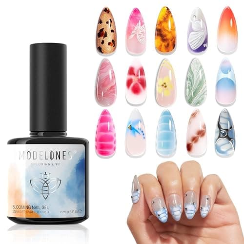 modelones Blooming Gel Polish 15ml Clear for Marble Nail Art U V Cure | Watercolor Aura Floral Abstract Spreading Effect Natural Stone Smooth Diffusion Easy Apply For Beginner Design Diy Manicure - Image 1