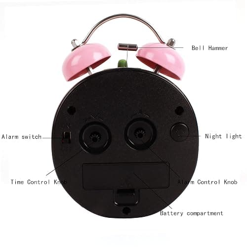 Danse Jupe 4 inches Twin Bell Alarm Clock Strawberry,Backlight,Battery Operated,Non Ticking,Analog Loud Alarm Clock for Bedroom,Bedside,Desk,Pink, One Size thumbnail 6