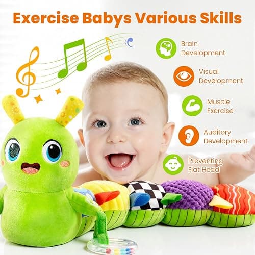 gogonova Baby Musical Caterpillar Toy 0-12 Months, Washable Teething Rattle with 10 Children's Songs, Infant Tummy Time Sensory Toy for Newborn Boys Girls (Green) thumbnail 2