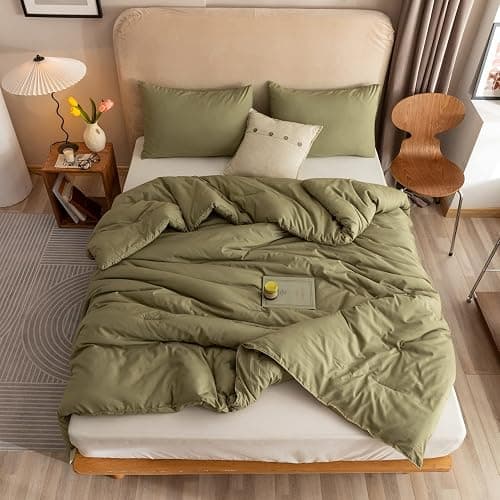 ROSGONIA Twin/Twin XL Comforter Set for College Girls Boys Olive Green, 1 Comforter & 1 Pillowcase, Soft Kids Comforter Sets All Season Dorm Bedding thumbnail 5