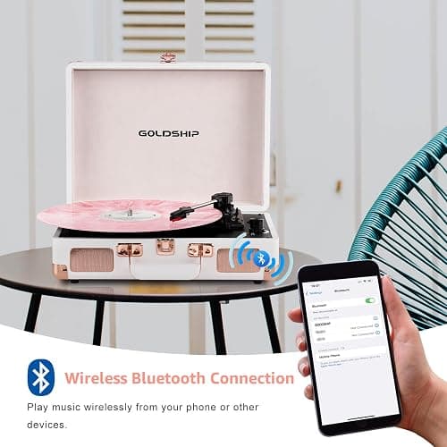 Portable Record Player 3-Speed Turntable Vintage Suitcase with Bluetooth, Built in Battery,3.5 mm Headphone Jack, RCA & Aux Ports for Outdoor thumbnail 4