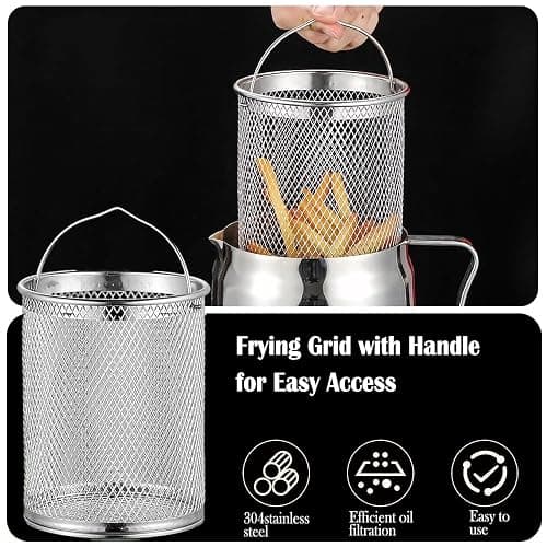 Arshany 2L Grease Container with Strainer, 4 in 1 Large Capacity Oil Container with Strainer Tray, Frying Basket & Lid, Stainless Steel Oil Filter Pot for Storing Cooking Frying Oil & Bacon Grease thumbnail 9