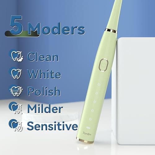 7AM2M Sonic Electric Toothbrush for Adults and Kids- High Power Rechargeable Toothbrushes with 8 Brush Heads,5 Adjustable Modes, Built-in 2-Minute Smart Timer,4 Hours Fast Charge for 30 DaysGreen thumbnail 3