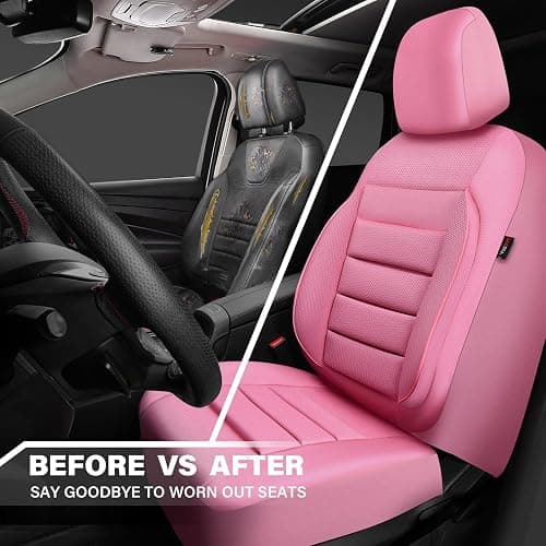 CAR PASS Pink Leather Seat Covers Full Set Universal Water Resistant 3D Foam Back Support, Luxury Comfort Automotive 5 Seat Covers All Season Fit SUV,Sedan,Van, Airbag Compatible Elegance Pink thumbnail 6