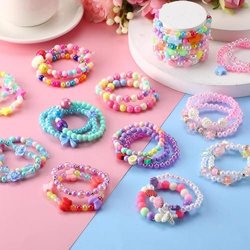 Ecally 100 Pcs Kids Bracelets for Girls Bulk Colorful Beaded Bracelets Little Girls Party Favors Easter Birthday Jewelry Gift for Kids Toddler thumbnail 2