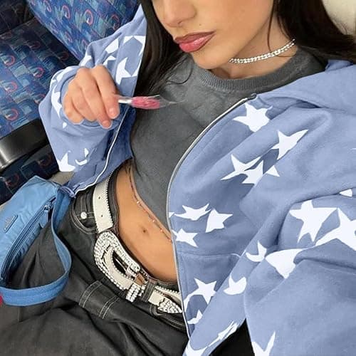 Tuislay Women Star Graphic Zip Up Hoodies Y2k for Teen Girls Oversized Streetwear E-Girl 90s Baggy Grunge Sweatshirt Jacket thumbnail 5