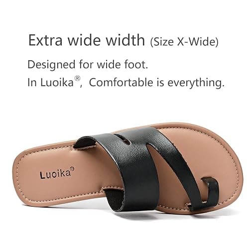Luoika Women's Wide Width Flat Sandals, Flip Flop Slides Sandal Casual Strapy Sandal Slip on Summer Beach Shoes for Women. thumbnail 4