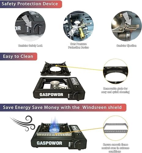 Propane or Butane Stove with Windblocker, Dual Fuel 10,000 BTU Portable Gas stove for Camping, Automatic Ignition Gas Stove with Adapter Hose Carrying Case & Griddle for Hiking (Fuel Not Included) thumbnail 5
