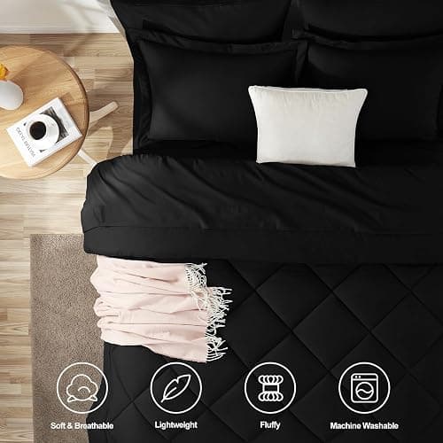 CozyLux Full Size Comforter Sets Black - 7 Pieces Bed in a Bag Full, Luxury Soft Bed Set for All Seasons, Bedding Set with Down Alternative Comforter, Sheets, Pillowcases & Shams thumbnail 2