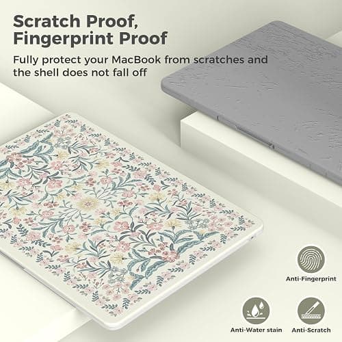 iCasso MacBook Air 13 Inch Case M5 2026 A3449 Pink Boho | Macbook Air 13.6 Inch Hard Shell Case M4 M3 M2 2025-2022 A3240 A3113 A2681, Vintage Flowers, Keyboard Cover Screen Protector thumbnail 5