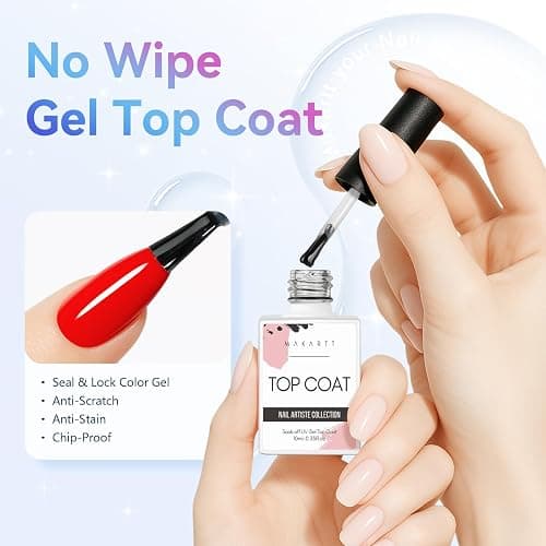 Makartt Gel Top Coat - 2 PCS No Wipe Top Coat Gel Nail Polish High Glossy Shine Finish Long Lasting, 10ML Clear Soak Off UV Nail Lamp, Salon Quality Art Design for Home Use Beauty Gift thumbnail 2