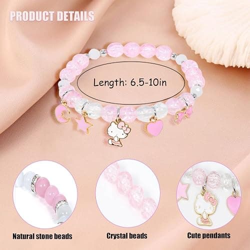 ISCSTO Cute Cat Bracelet Cute Cartoon Kawaii Elastic Beaded Bracelets for Women Kawaii Stuff Bff Cat Bracelets for Birthday Christmas thumbnail 3