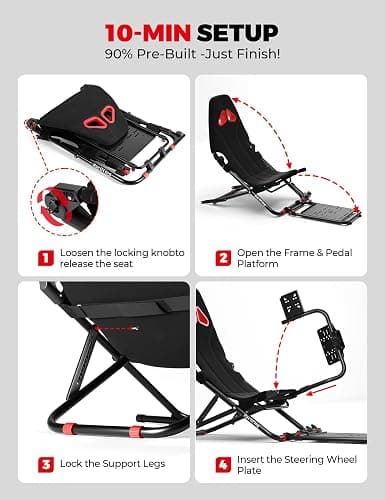 RACGTING Racing Simulator Cockpit for G920 G29 G923, Foldable Racing Simulator for Thrustmaster T248X T248 T300 T150 458 TX Xbox PS5 PS4 PC (Black) thumbnail 2