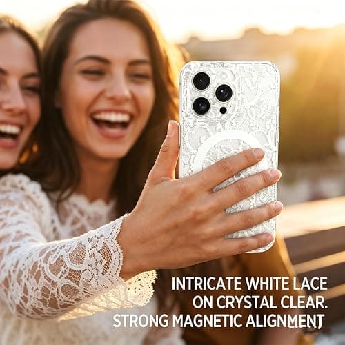 L-FADNUT for iPhone 16 Pro Max Case Lace Clear Flower Magnetic,White | [Compatible with Magsafe] Aesthetic Vintage Floral Lace Case Soft TPU Slim Shockproof Translucent Girly Cover Women Girls thumbnail 2