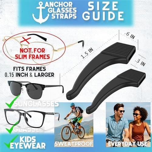 Anchor Glasses Straps - 3 Pack - Sunglasses Retainer Anti-Slip Glasses Grip Ear Hook Eyeglasses Anti-Slip Temple Tip Glasses Holder (Black) thumbnail 4