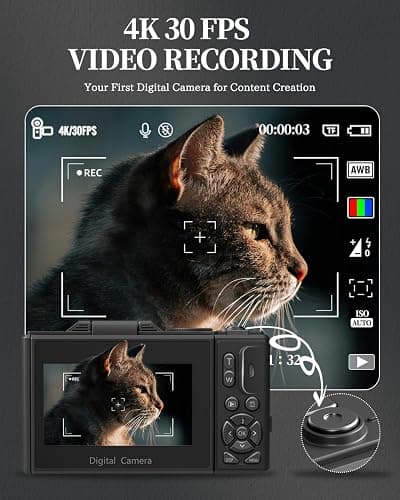 ULPTXOO 4K Digital Camera for Beginners & Teens, Autofocus Vlogging Camera with 180° Flip Screen, 18X Zoom, Easy-to-Use Compact Travel Camera, WiFi, 2 Batteries, 32GB Card thumbnail 2