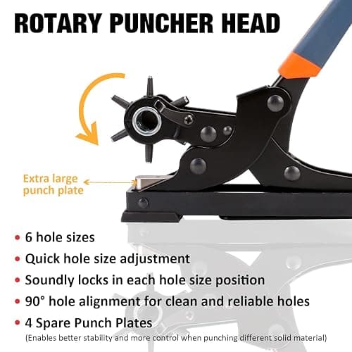 KingTool Desktop Leather Hole Punch Set, Super Heavy Duty Rotary Puncher, Multi Hole Sizes Maker Tool, Make Hole Punch Easier thumbnail 4