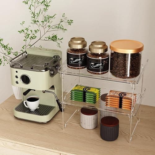 STARLATTA 2 Pcs Cabinet Organizer Shelf, Stackable Kitchen Counter Shelves, Spice Rack,Countertop Organizers, Clear Plastic Storage Shelves Rack for Makeup,Bathroom,Cupboard,Desk,Pantry Organization thumbnail 7