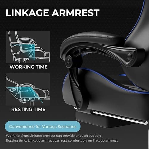 GTPLAYER Gaming Chair, Computer Chair with Footrest and Lumbar Support, Height Adjustable Game Chair with 360°-Swivel Seat and Headrest and for Office or Gaming (Faux Leather, Blue) thumbnail 6