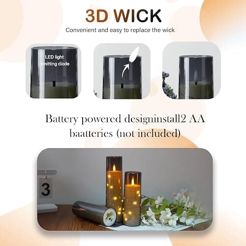 kakoya Flameless LED Candles with Timer 9 Pc Flickering Flameless Candles for Romantic Ambiance and Home Decoration Stable Acrylic Shell,with Embedded Star String，Battery Operated Candles（Grey） thumbnail 2
