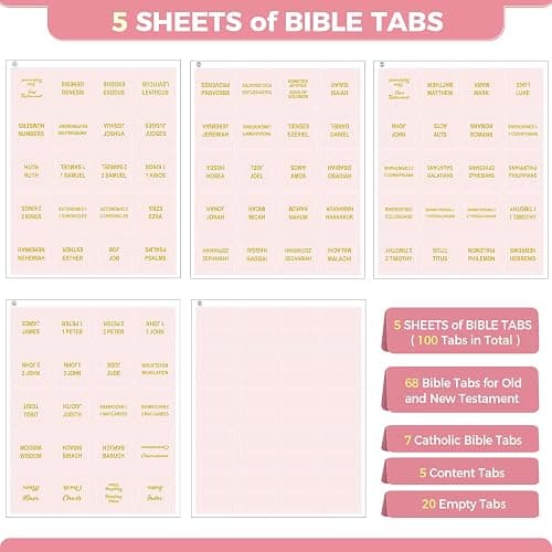 Bible Tabs for Women, 100 Tabs, Laminated Bible Book Tabs for Study Bible,Easy to Read and Apply Bible Chapter Tabs(Gold Foil Embossed Lettering), Bible Study Supplies, Pink Bible Labels Tabs thumbnail 6