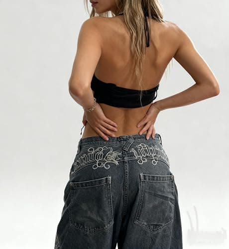 Unisex Y2K Hip Hop Street Jeans Skeleton Printed Gothic Baggy Jeans Vintage High Waist Denim Jeans Wide Leg Pants thumbnail 6