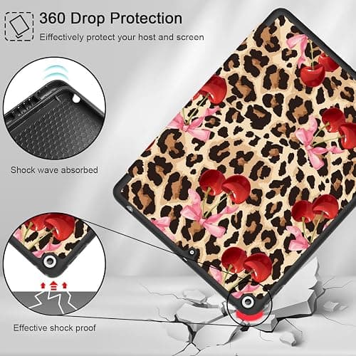 May ChenCase for iPad 10.2 Inch 2021 2020 2019 iPad 9th/8th/7th Generation with Pencil Holder, Slim Stand Protective Case with Soft TPU Back, Auto Sleep/Wake Cover, Cherry & Cheetah thumbnail 5