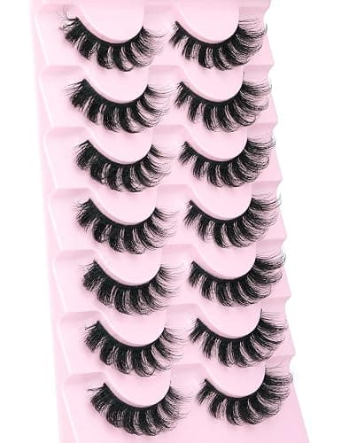 Mink Lashes Fluffy Wispy Lashes Natural Look 3D False Eyelashes D Curl Russian Strip Lashes 7 Pairs Short Fake Eyelash Pack by EYDEVRO thumbnail 5