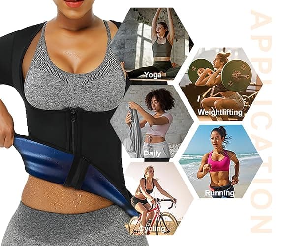 REMEBSWEAT Sauna Suit Shirt For Women Weight Loss Waist Trainer Sweat Vest Workout Fajas Long Sleeve - Blue - XX-Large thumbnail 5