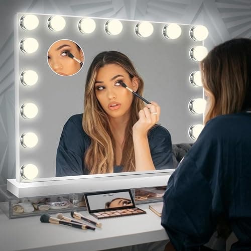 Ereousa Specchio Trucco con Luci, 3 modalità Luce, 50 x 40 cm Specchio Trucco, Durevole Specchio con Luci Make Up, Specchio Make Up con 14 Lampadine LED thumbnail 8