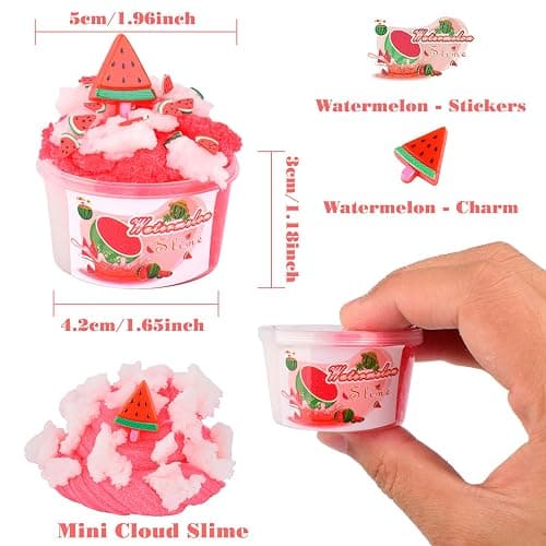 7 Pack Mini Cloud Slime Kit,With Peach Watermelon Avocado Dinosaur Slimes Charms Set,Fluffy Slime for Girls and Boys,Stress Relief Toy for Kids Education,Party Favor,Gift and Birthday thumbnail 2