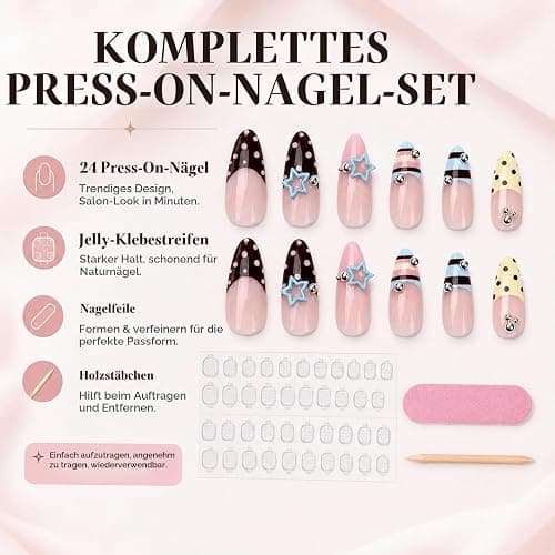 Press On Nails Almond French Tip Y2K Nägel zum Aufkleben Sommer 24 Stk thumbnail 3