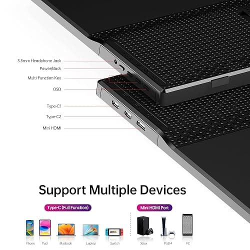 Yxk Portable Monitor 15.6 Inch 1080P USB-C HDMI Ultra-Slim Travel Monitor with Kickstand, for Laptop, PC, Mac Phone, PS, Xbox, Swich IPS Ultra-Thin Zero Frame Gaming thumbnail 3