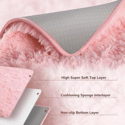 Ophanie Pink Area Rugs for Bedroom Girls, 6x9 Kids Fluffy Fuzzy Furry Shag Carpet, Plush Soft Cute Baby Shaggy Bedside Indoor Floor Rug for Teen Dorm Home Decor Aesthetic, Nursery - 6' x 9' (Rectangular) - 5- Pink thumbnail 4