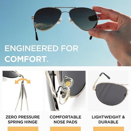 J+S Premium Military Style Classic Aviator Sunglasses, Polarized, 100% UV protection for Men Women thumbnail 6