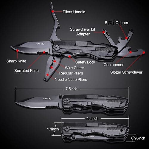 Multitool Pocket Knife for Men, Tactical Folding Multi Tool, Christmas Stocking Stuffers Gifts Idea, Multipurpose Utility Plier for Camping, Survival, Hiking thumbnail 3