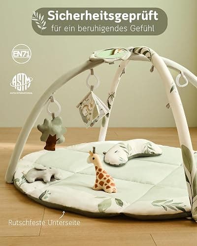Fortella Spielbogen Baby, Spielmatte mit Bauchzeit Kissen und 5 Sensorik Spielzeug Abnehmbarem,Naturthemen Krabbeldecke für Babys ab der Geburt, Neugeborene & Kinder, 0-6-9-12 Monate-Salbeigrün - Salbeigrün thumbnail 8