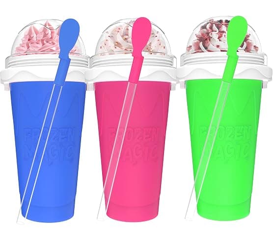 3PCS Slushie Maker Cup, Quick Frozen Magic Cups for Homemade Milk Shake Ice Cream Maker, Double Layer Squeeze Slushy Maker Cup, Birthday Gifts for Mom Dad , Kids,Friends,Family (Pink+Bule+Green) - Image 1